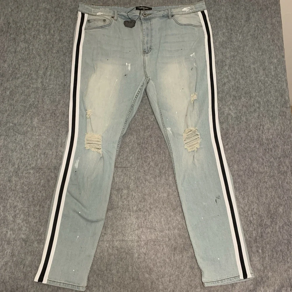 NWT Serenede Jeans Men's 44x31 Distressed Paint Splatter White Black Stripe